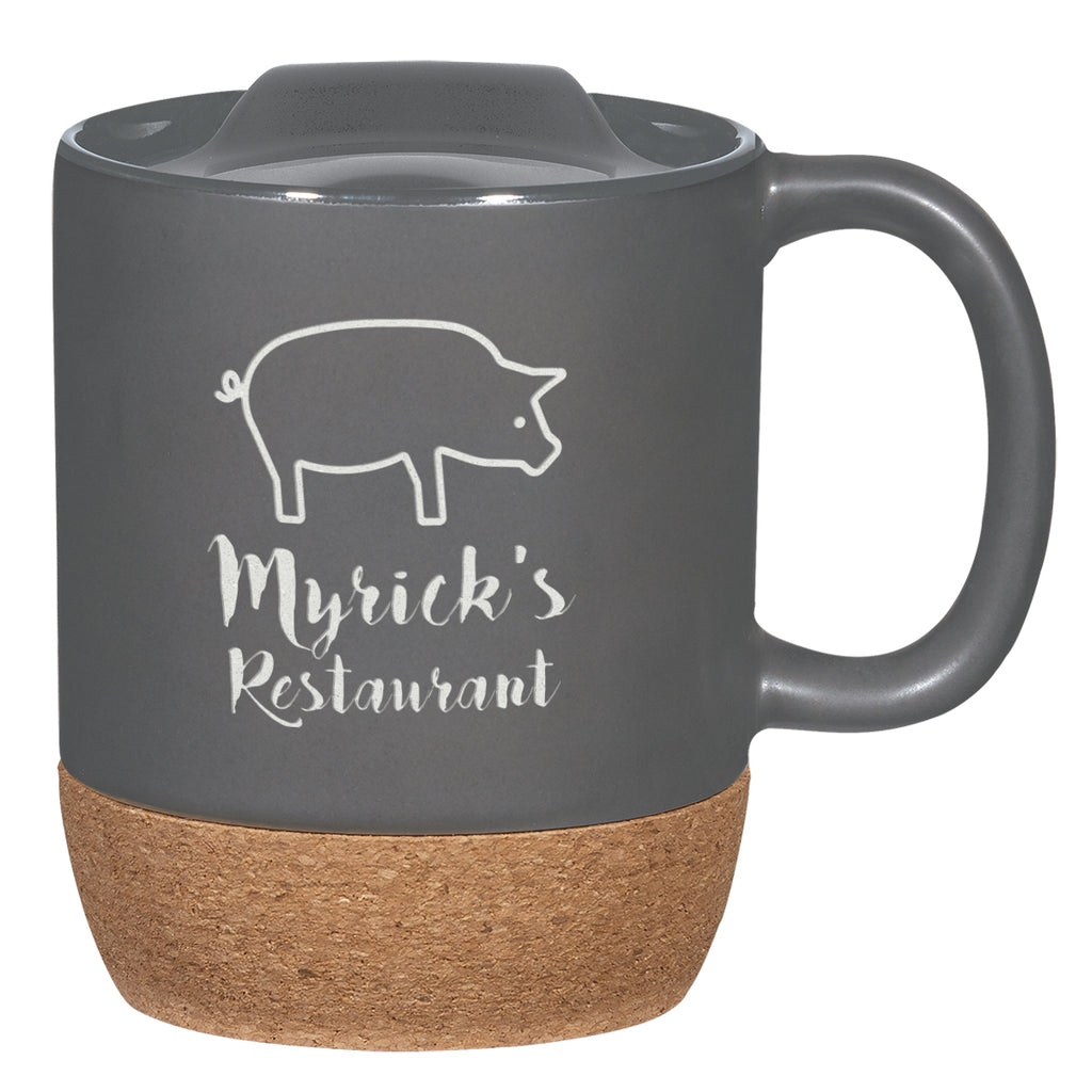 Ceramic Mug with Cork Base, 14 oz Laser Engraving - Gray - Laser Engraving