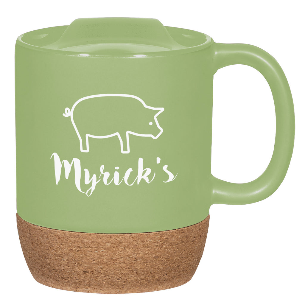 Ceramic Mug with Cork Base, 14 oz Laser Engraving - Lime Green - Ceramic