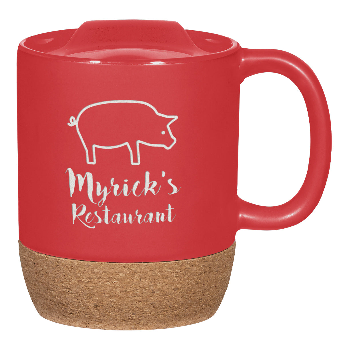 Ceramic Mug with Cork Base, 14 oz Laser Engraving - Red - Laser Engraving
