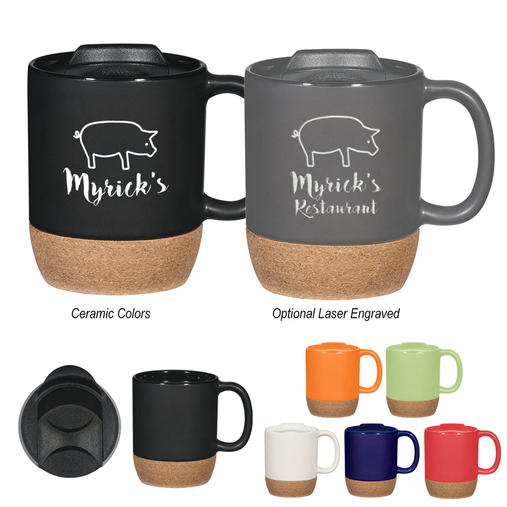 Ceramic Mug with Cork Base, 14 oz Laser Engraving