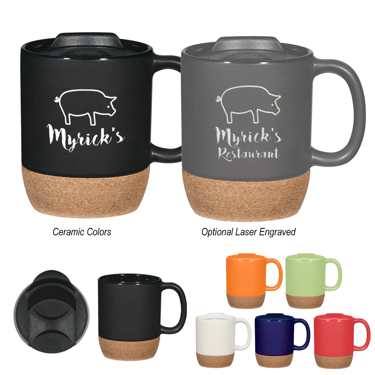 Ceramic Mug with Cork Base, 14 oz Laser Engraving