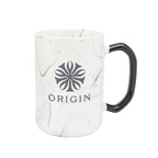 Ceramic Mug with Marble Finish, 15 oz - White with Black - Laser