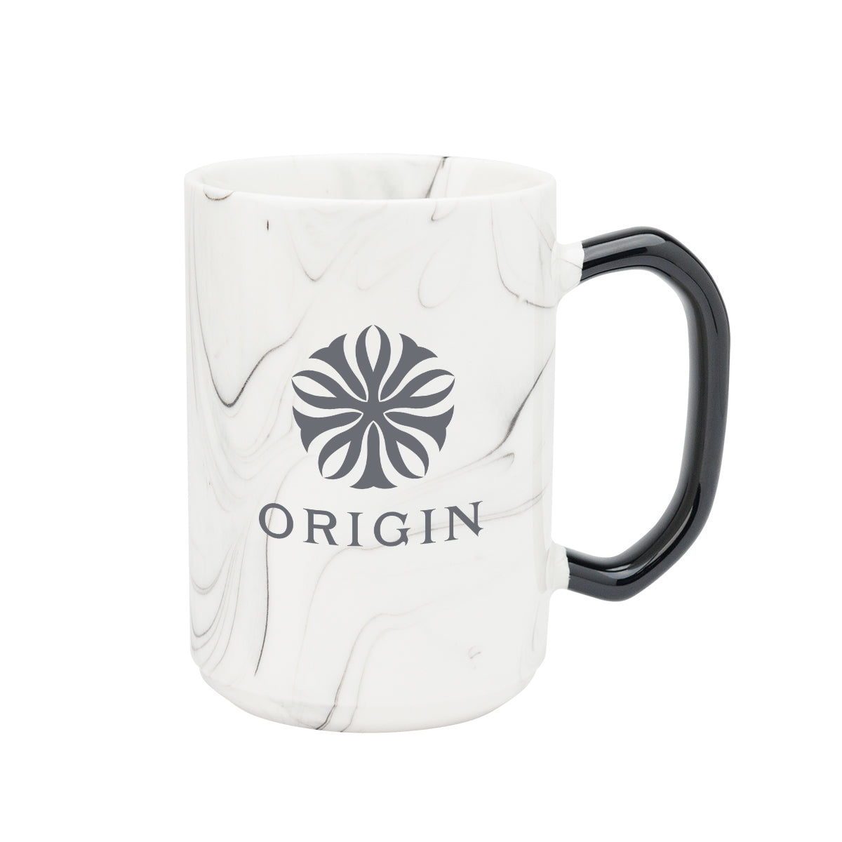 Ceramic Mug with Marble Finish, 15 oz - White with Black - Laser