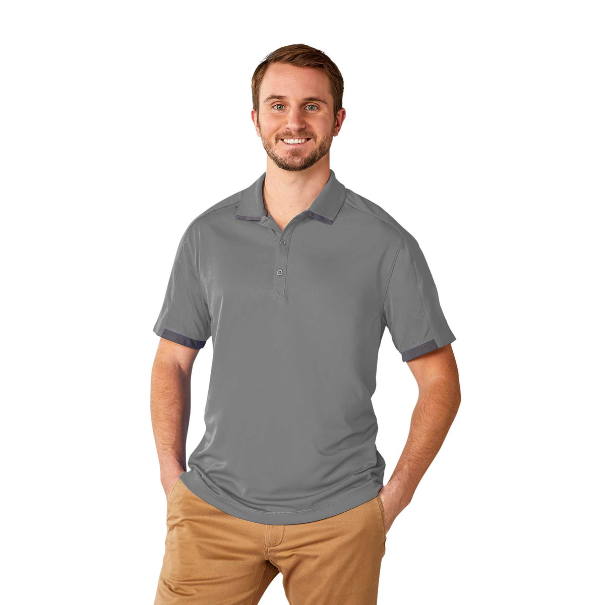Cerrado Performance Polo with Contrast Details for Men Debossing - Quarry/Grey Storm - Front