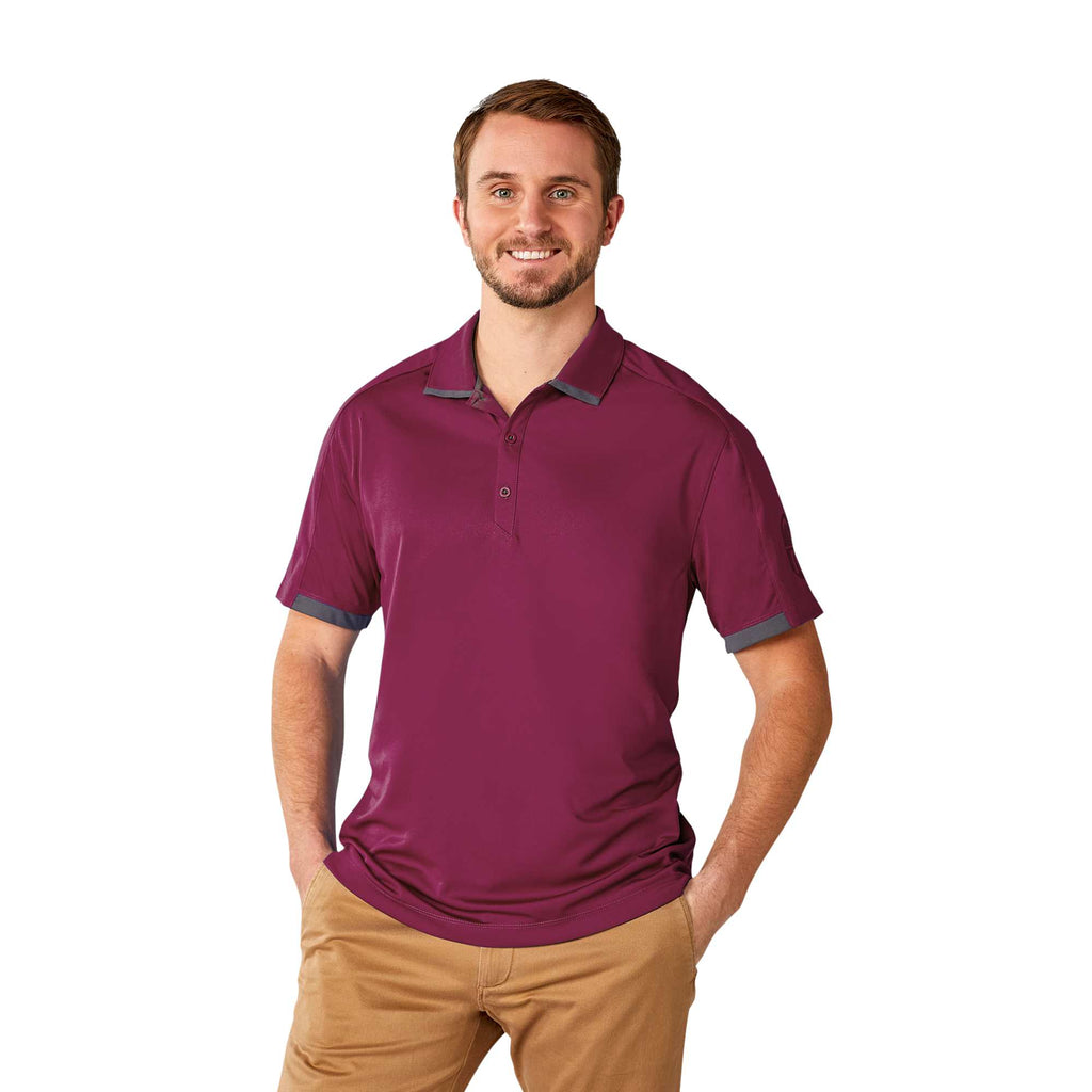 Cerrado Performance Polo with Contrast Details for Men Embroidery - Maroon/Grey Storm - Front