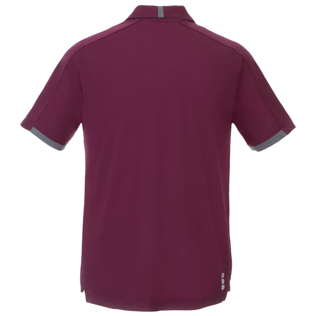 Cerrado Performance Polo with Contrast Details for Men Laser Engraving - Maroon/Grey Storm - Back Flat