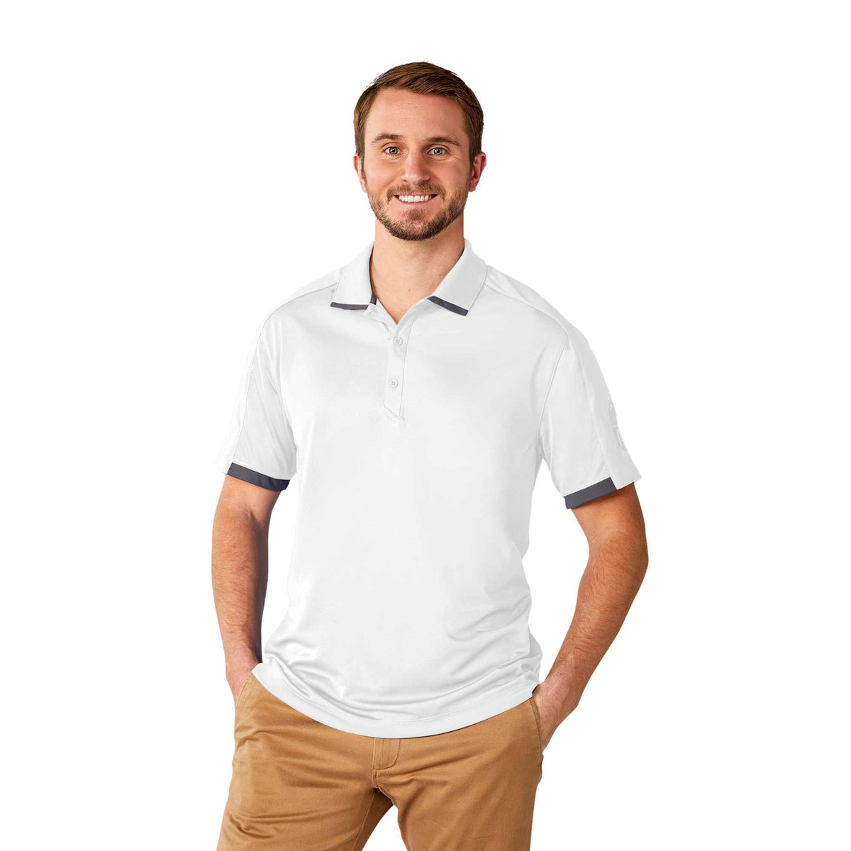Cerrado Performance Polo with Contrast Details for Men Transfer - White/Grey Storm - Front