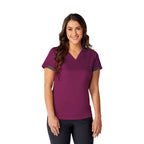 Cerrado V-Neck Performance Polo for Women Embroidery - Maroon/Grey Storm - On Model