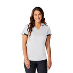 Cerrado V-Neck Performance Polo for Women Embroidery - White/Grey Storm - On Model