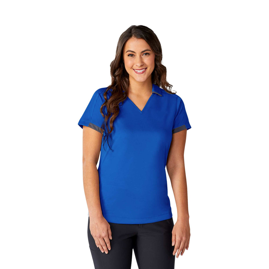 Cerrado V-Neck Performance Polo for Women Transfer - New Royal/Grey Storm - On Model