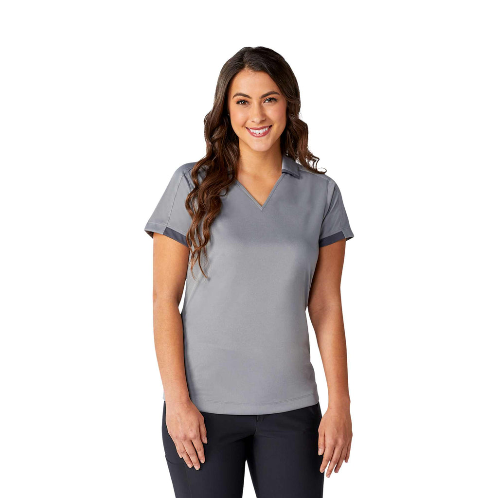 Cerrado V-Neck Performance Polo for Women Transfer - Quarry/Grey Storm - On Model