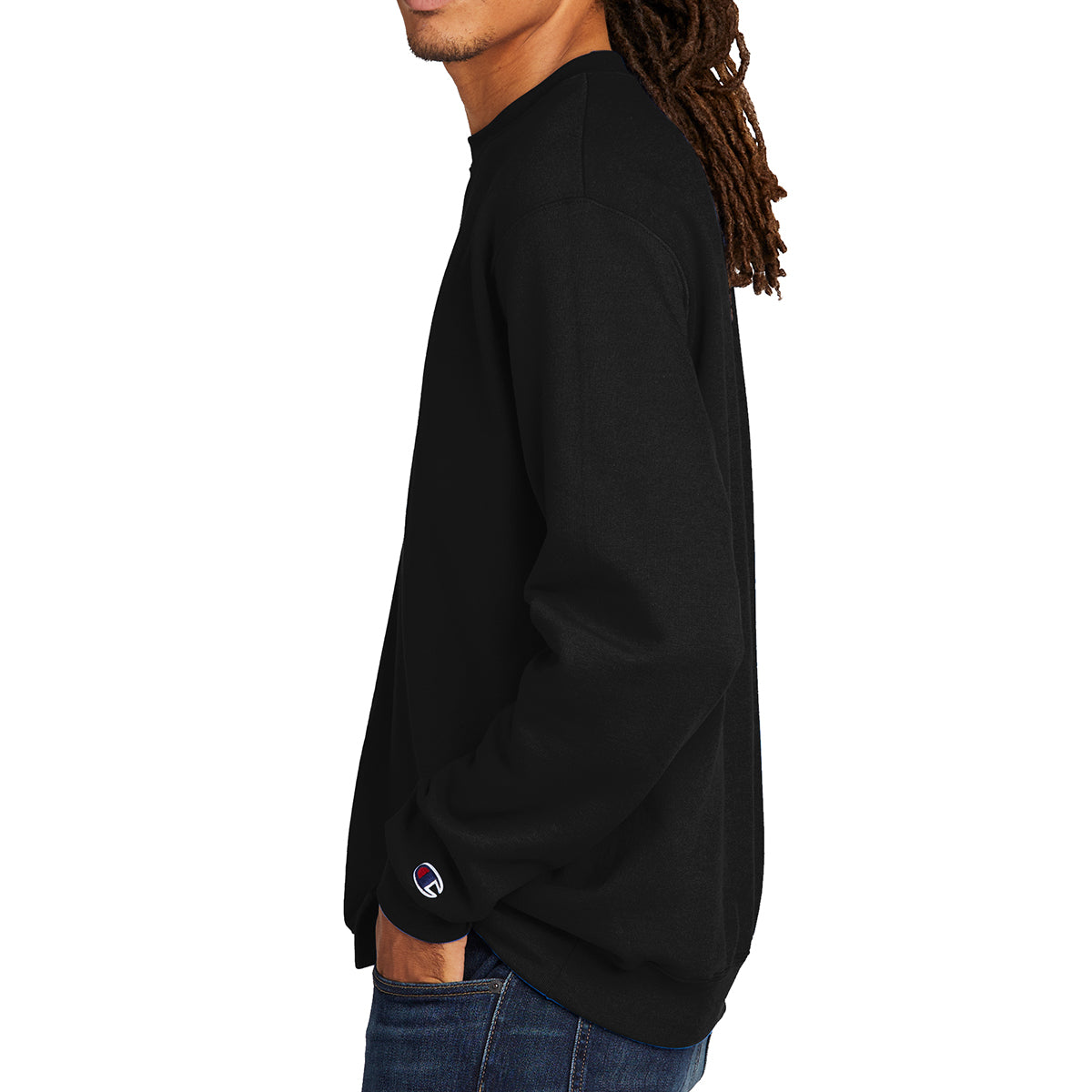 Champion Crewneck Sweatshirt, Double Dry Eco - Black - black_model_side