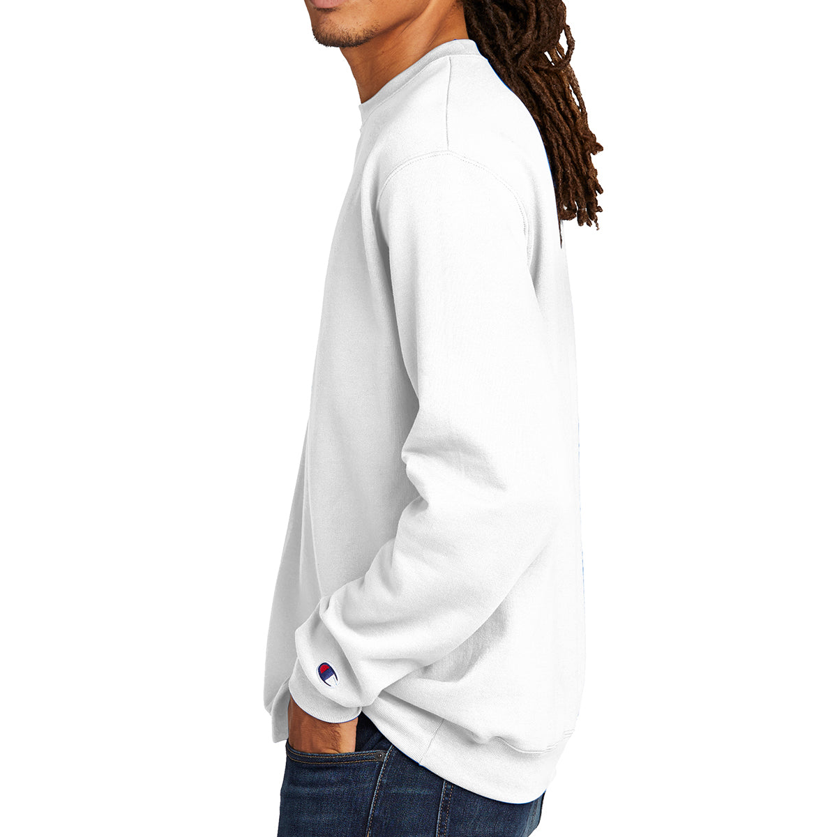 Champion Crewneck Sweatshirt, Double Dry Eco - White - white_model_side
