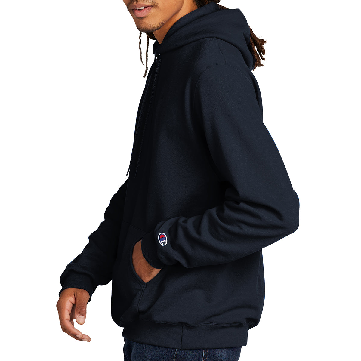 Champion Pullover Hooded Sweatshirt, Double Dry Eco - Navy - model_side