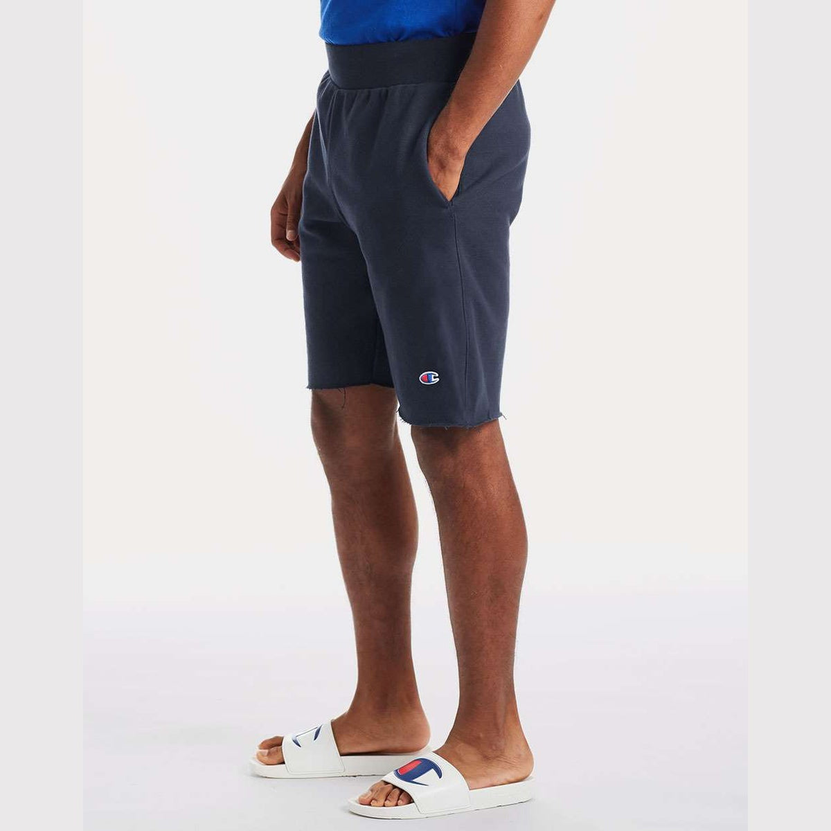 Champion Unisex Reverse Weave® Shorts - Navy - On Model Side