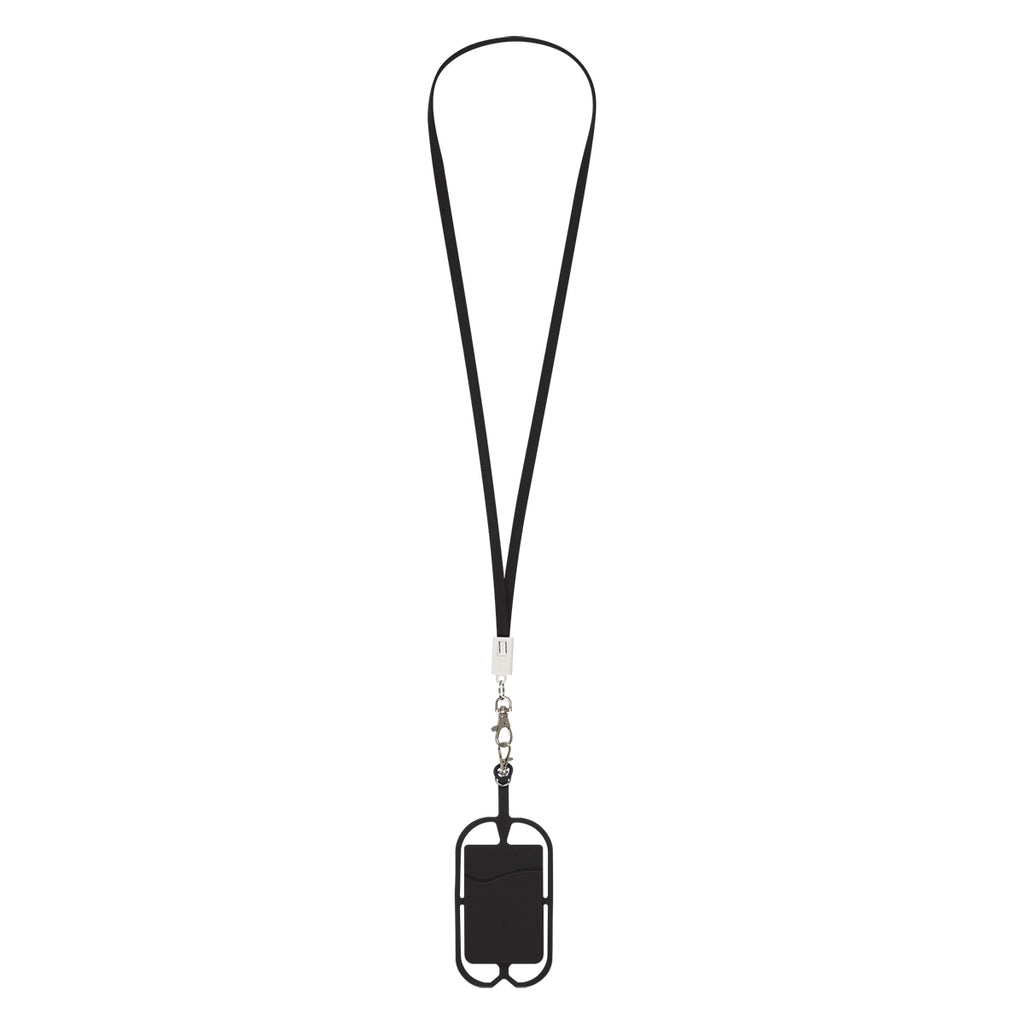 Charging Cable Lanyard with Phone Holder and Wallet - Black - Blank