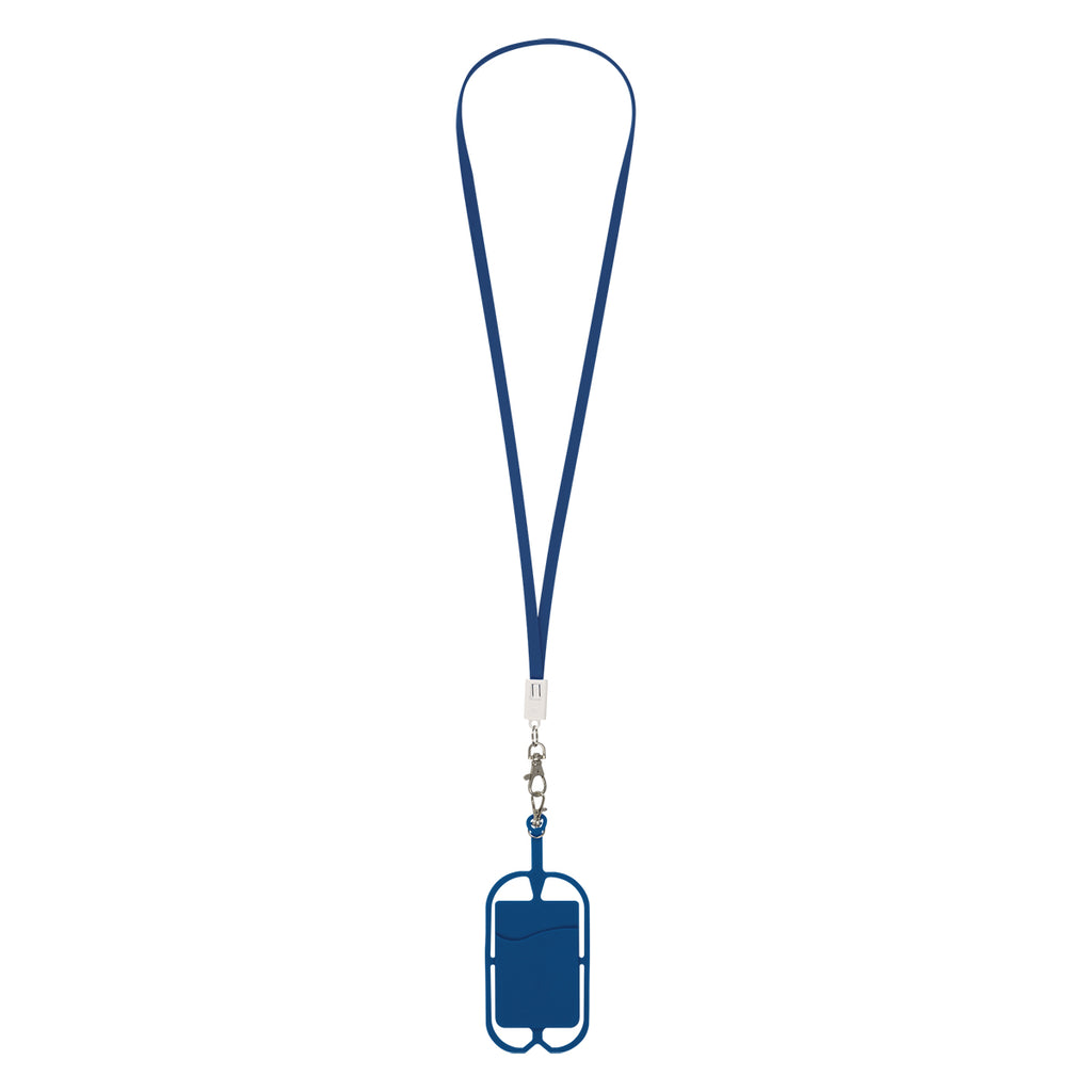 Charging Cable Lanyard with Phone Holder and Wallet - Navy - Blank
