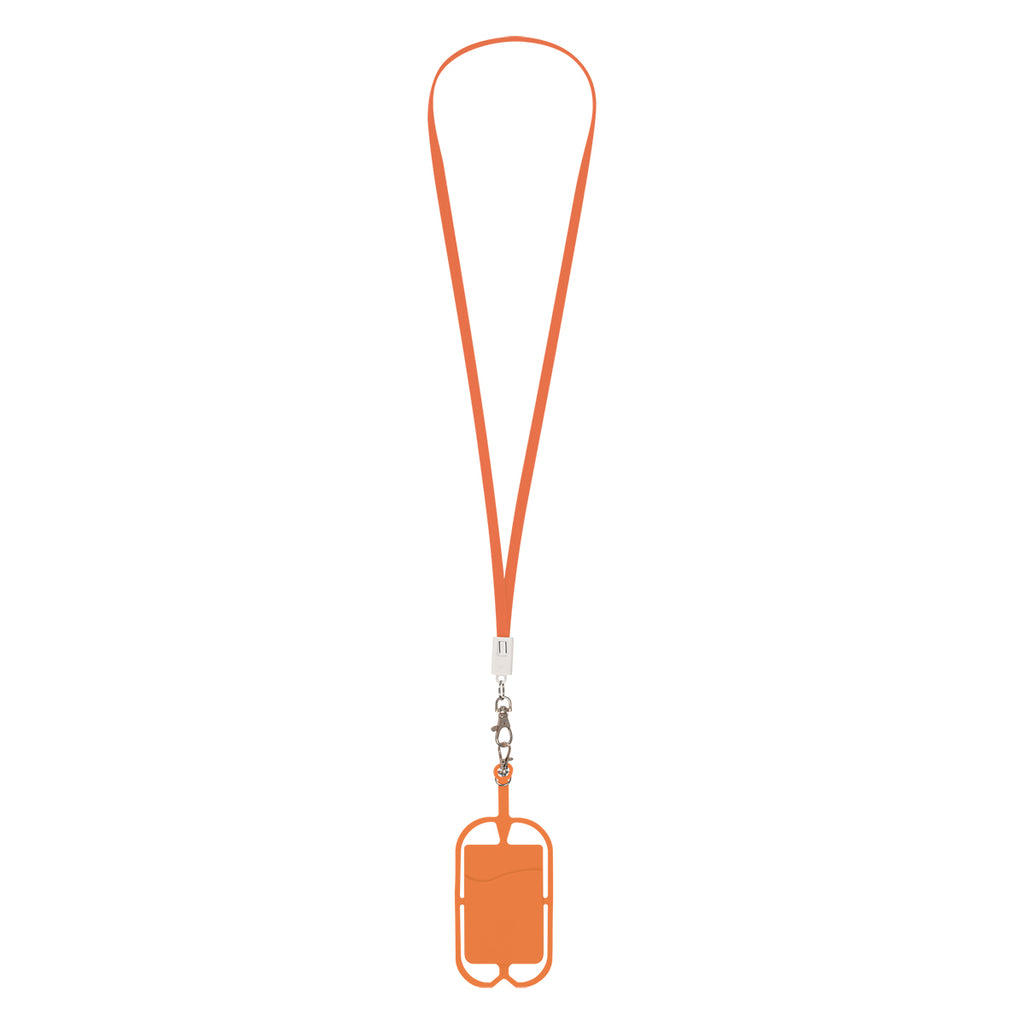 Charging Cable Lanyard with Phone Holder and Wallet - Orange - Blank
