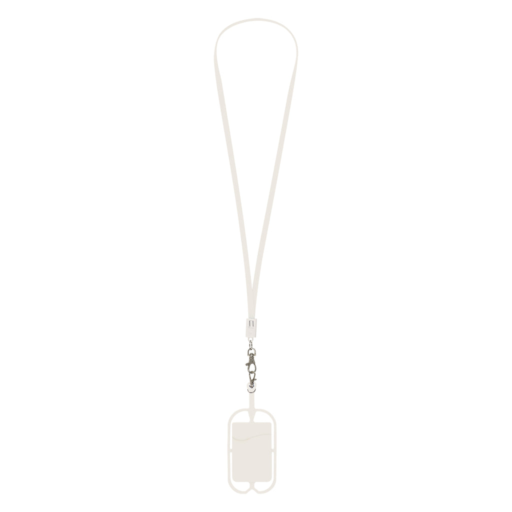Charging Cable Lanyard with Phone Holder and Wallet - White - Blank