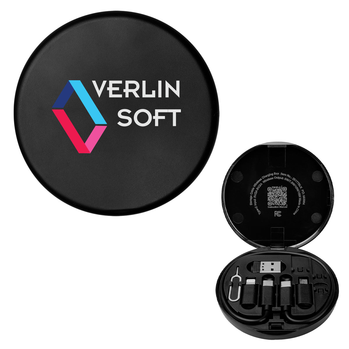 Charging Cord and Adapter Set in a Wireless Charging Case - Black - Full Color