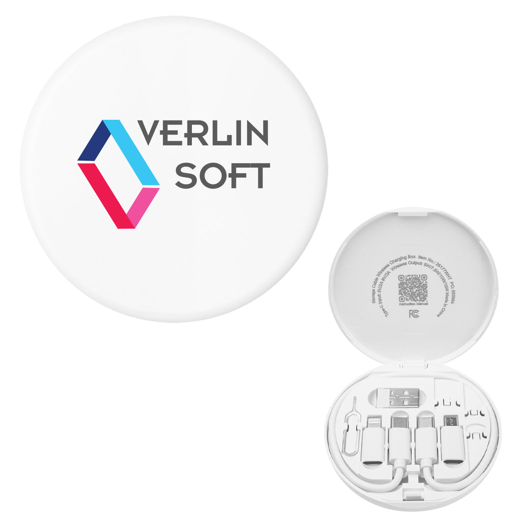 Charging Cord and Adapter Set in a Wireless Charging Case - White - Full Color