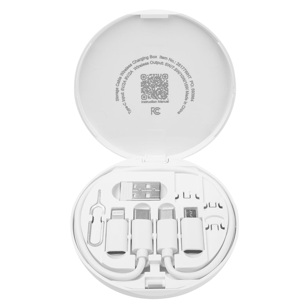 Charging Cord and Adapter Set in a Wireless Charging Case - White - Open