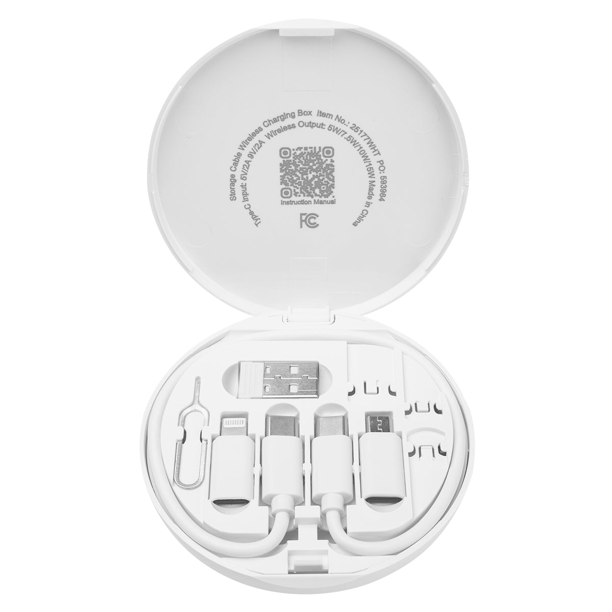 Charging Cord and Adapter Set in a Wireless Charging Case - White - Open
