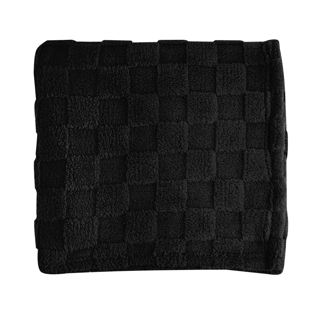 Checkered Sherpa Blanket in Recycled PET - Black - Front