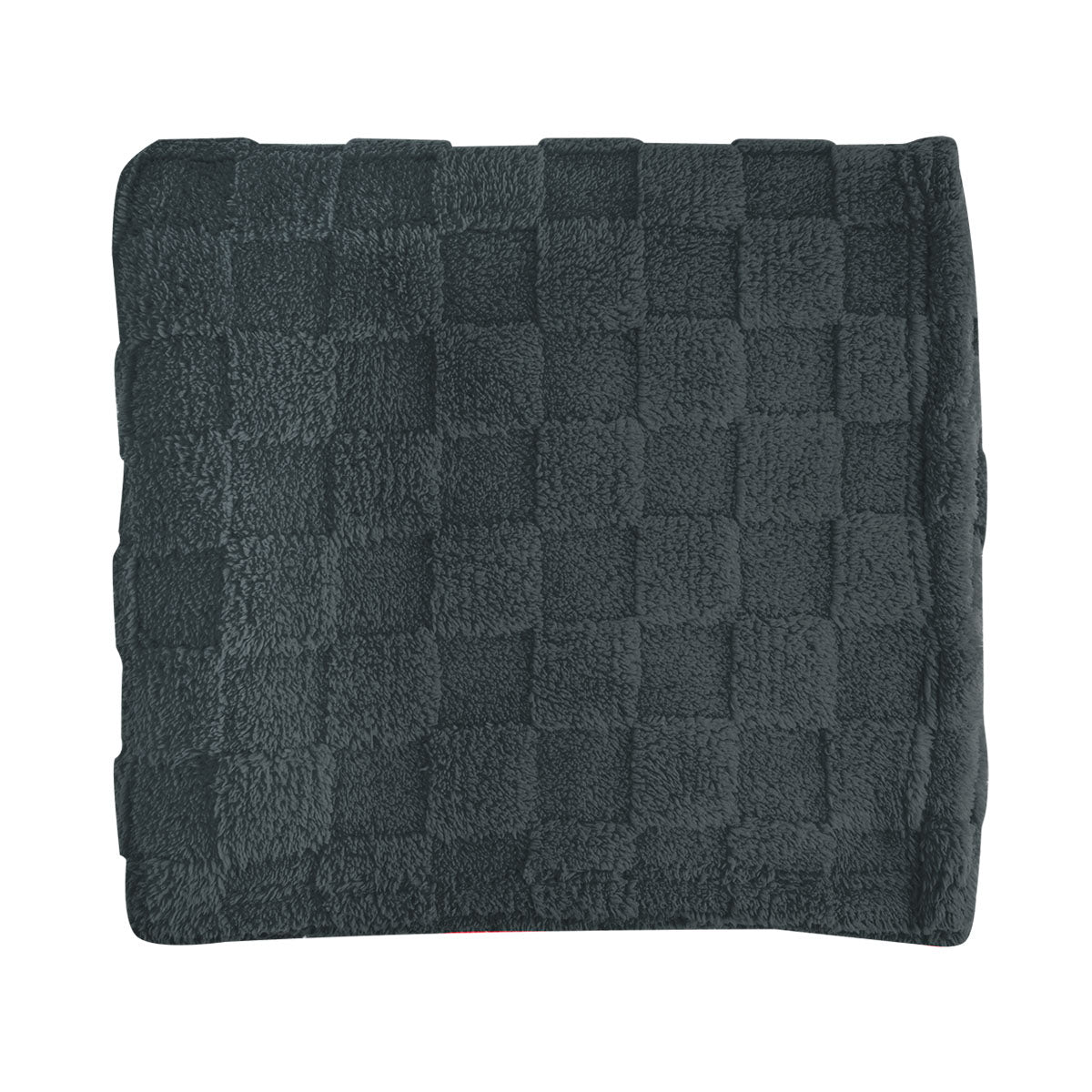 Checkered Sherpa Blanket in Recycled PET - Charcoal - Front