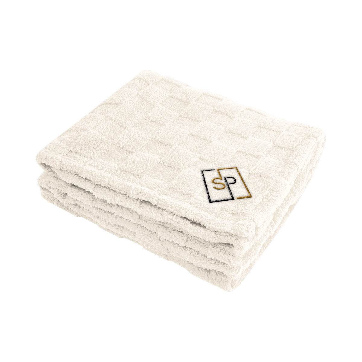 Checkered Sherpa Blanket in Recycled PET - Cream - Embroidery