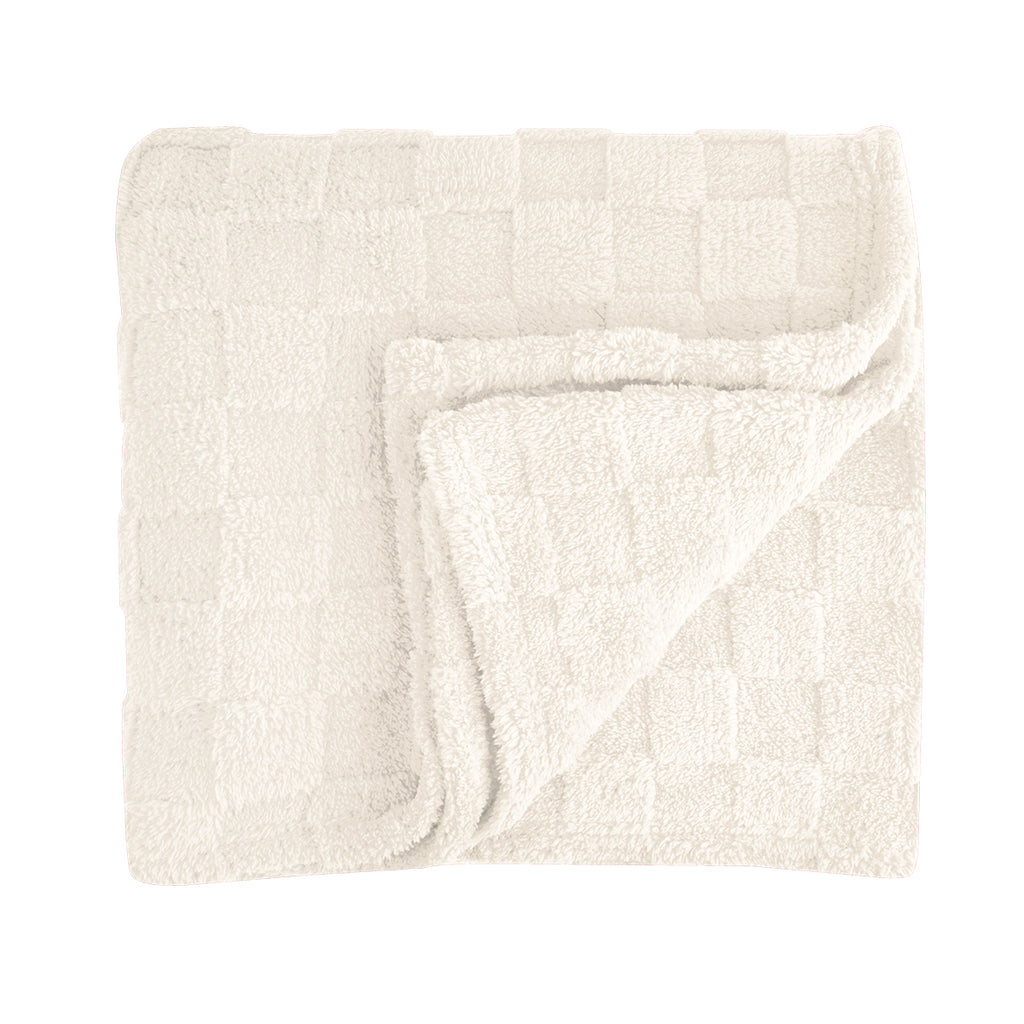 Checkered Sherpa Blanket in Recycled PET - Cream - Folded