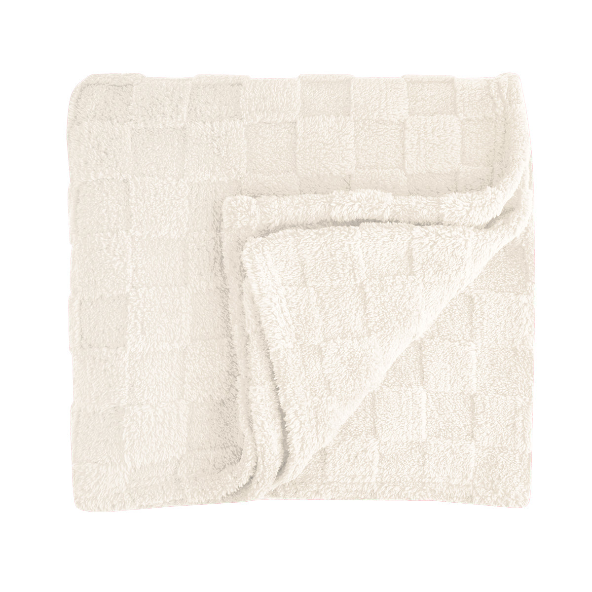 Checkered Sherpa Blanket in Recycled PET - Cream - Folded