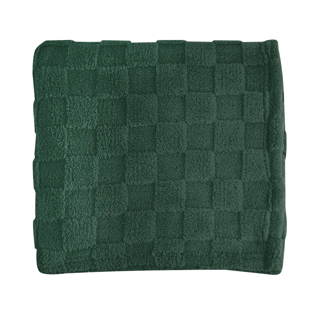 Checkered Sherpa Blanket in Recycled PET - Forest Green - Front