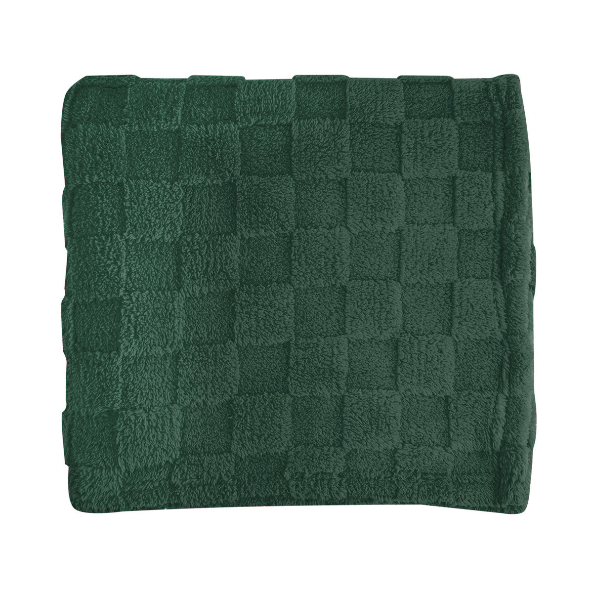 Checkered Sherpa Blanket in Recycled PET - Forest Green - Front