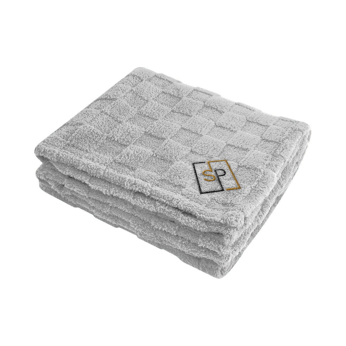 Checkered Sherpa Blanket in Recycled PET - Gray - Embroidery