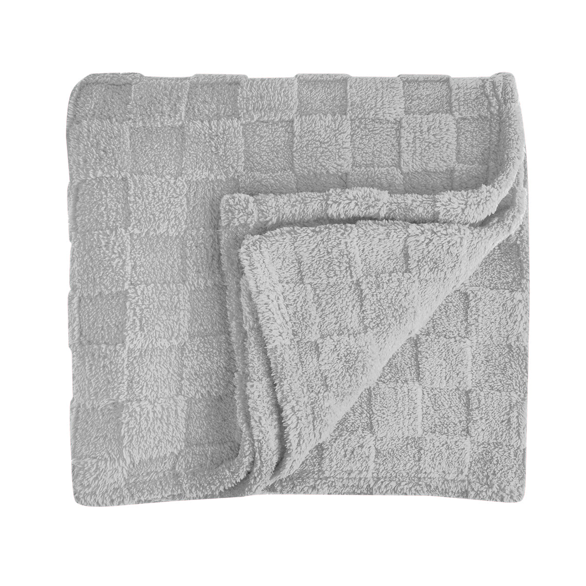 Checkered Sherpa Blanket in Recycled PET - Gray - Folded