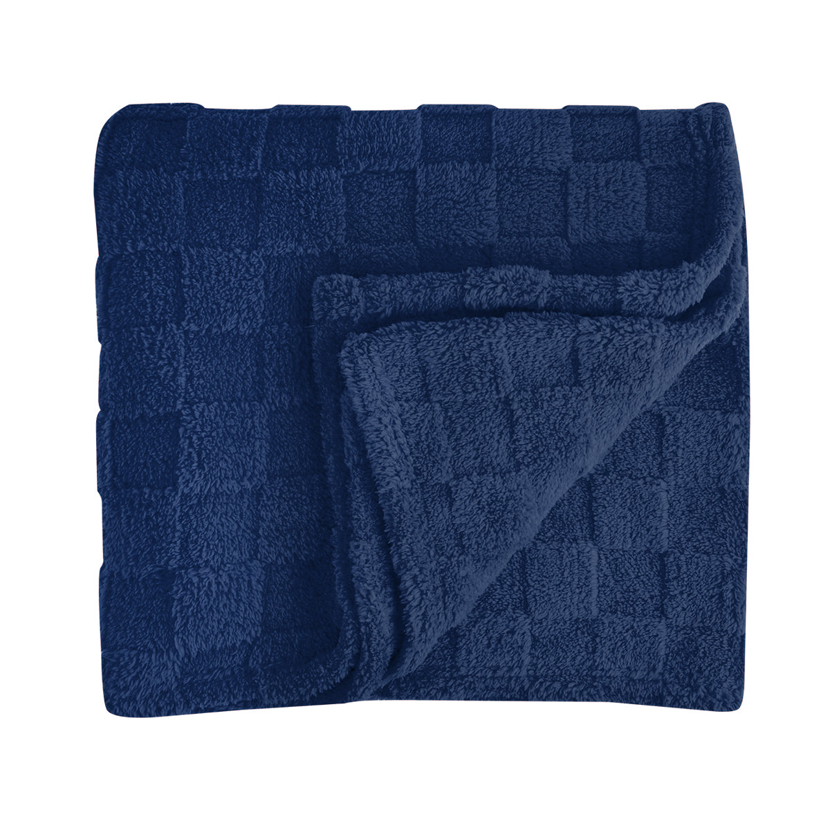Checkered Sherpa Blanket in Recycled PET - Navy - Folded