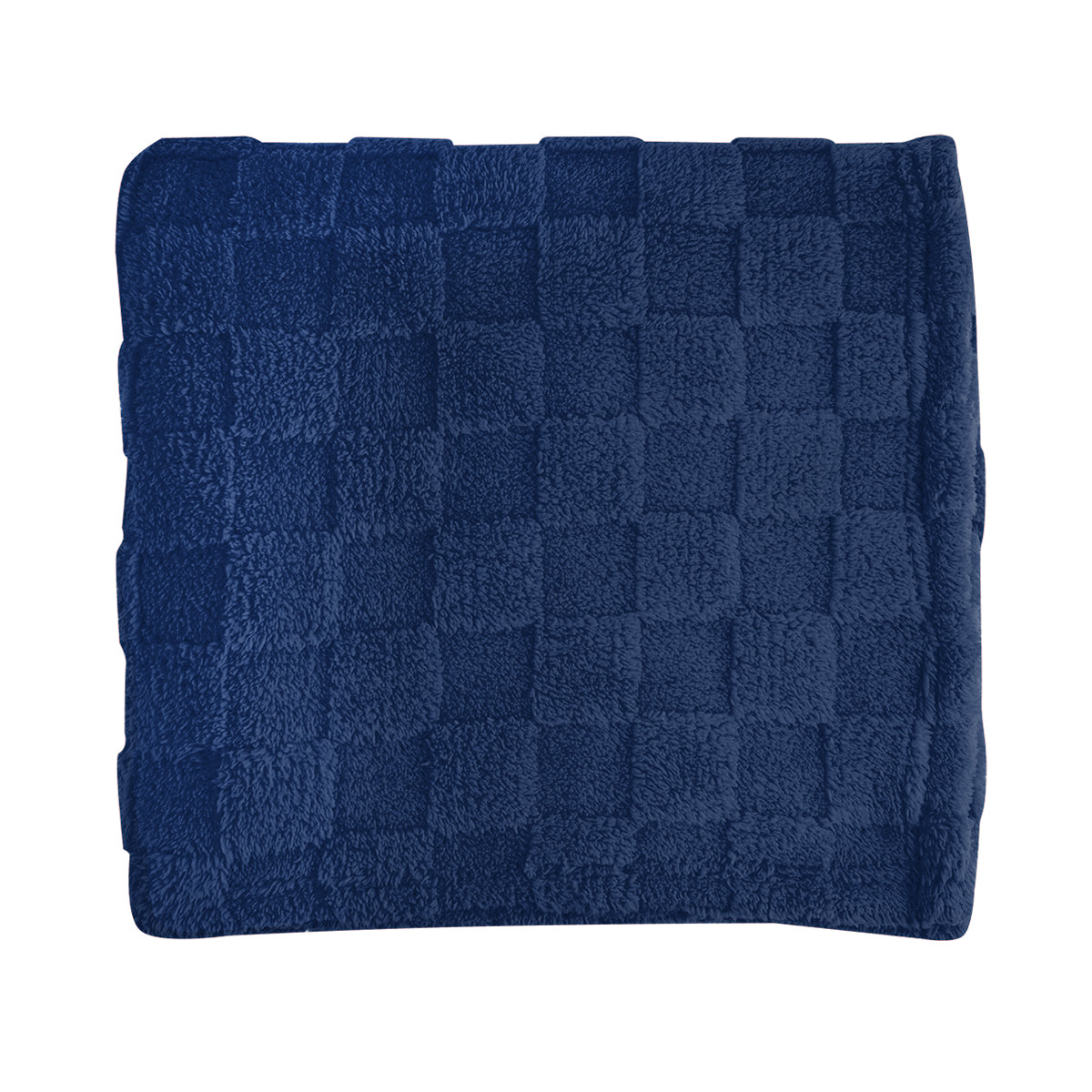 Checkered Sherpa Blanket in Recycled PET - Navy - Front