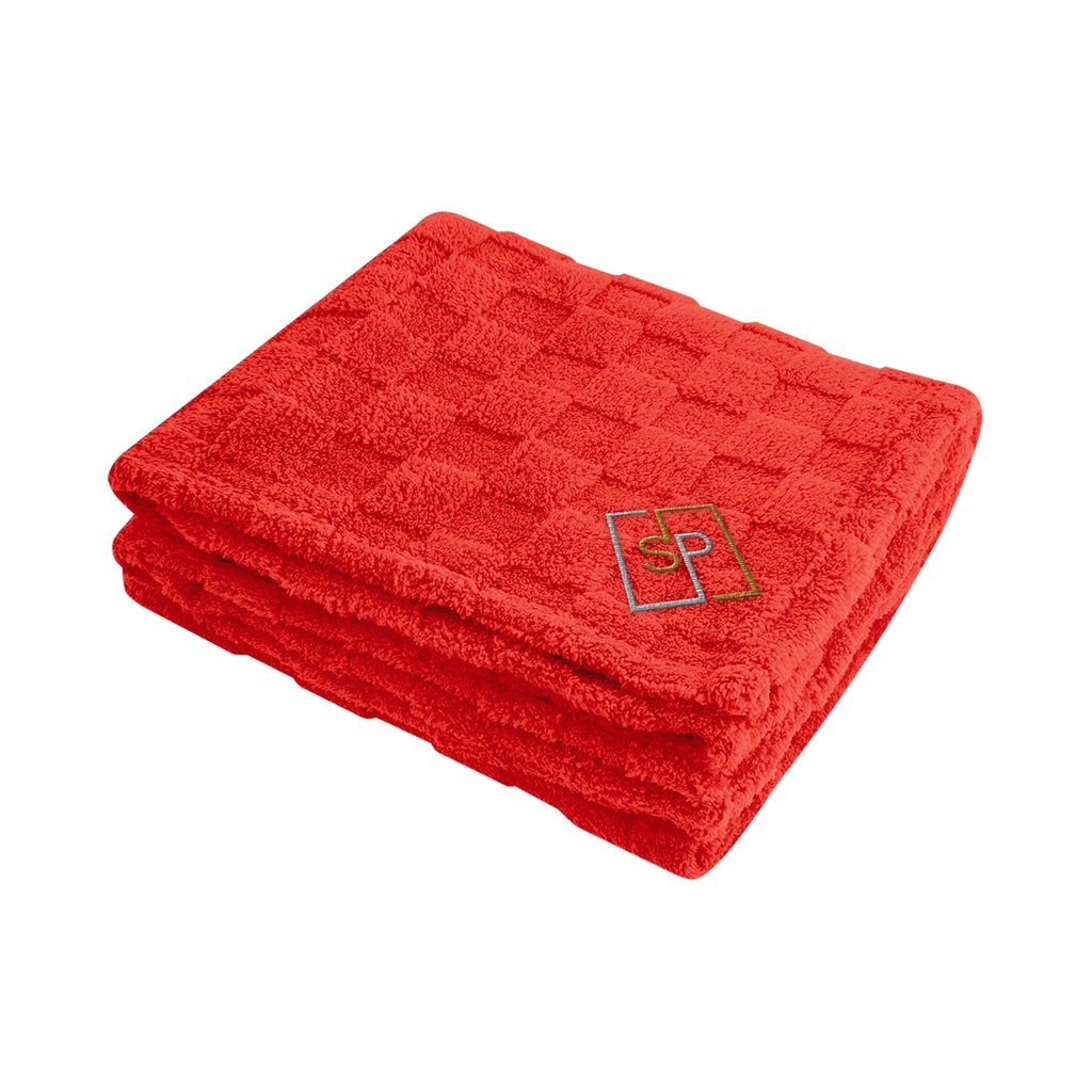 Checkered Sherpa Blanket in Recycled PET - Red - Embroidery