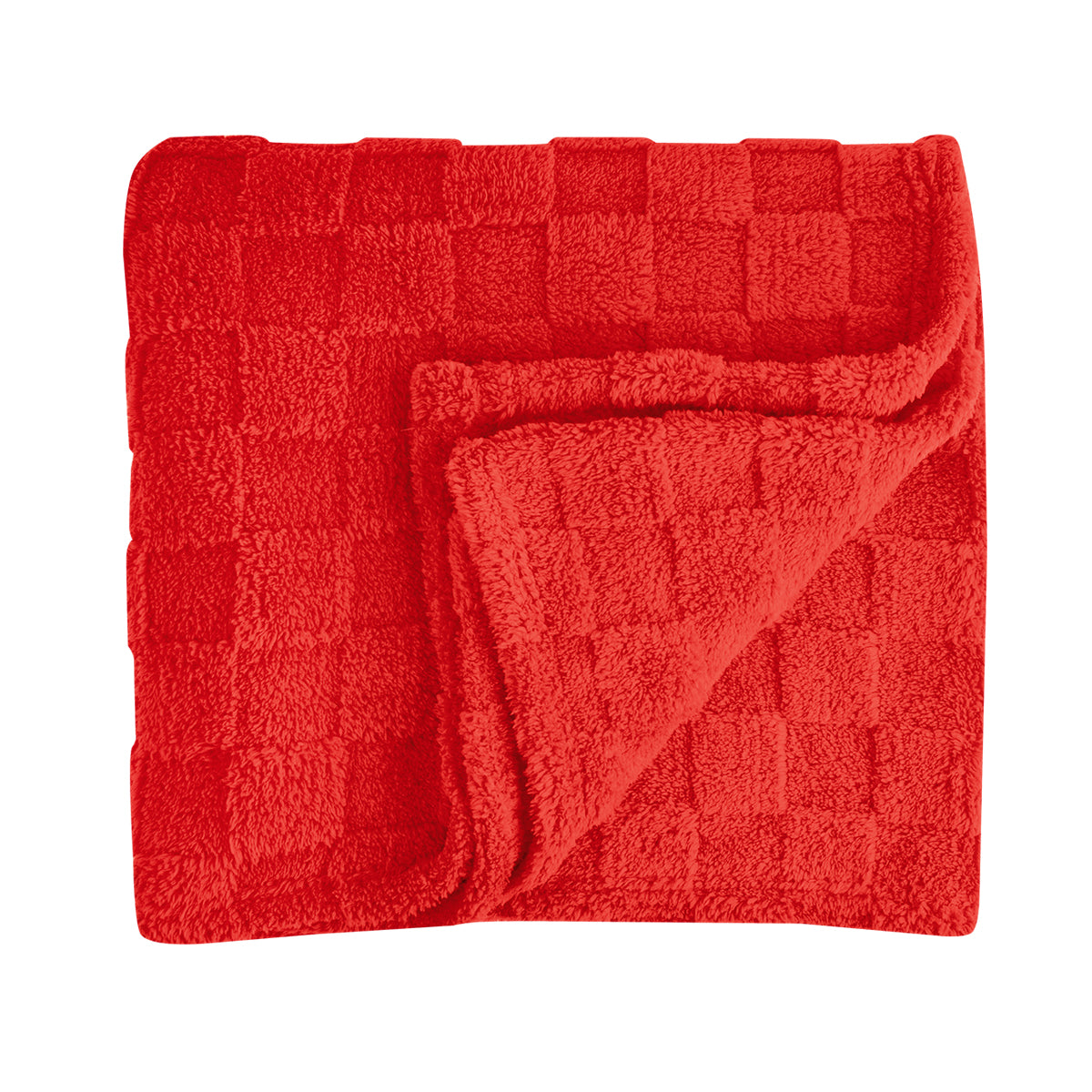 Checkered Sherpa Blanket in Recycled PET - Red - Folded