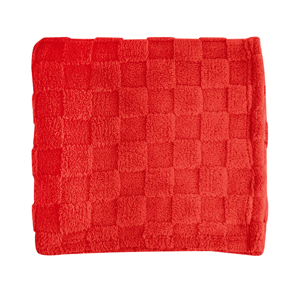 Checkered Sherpa Blanket in Recycled PET - Red - Front