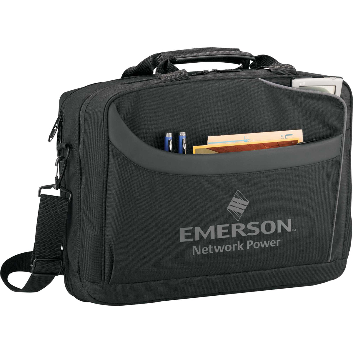 CheckMate TSA Computer Briefcase for 15 Inch Laptops Embroidery - Black - Front