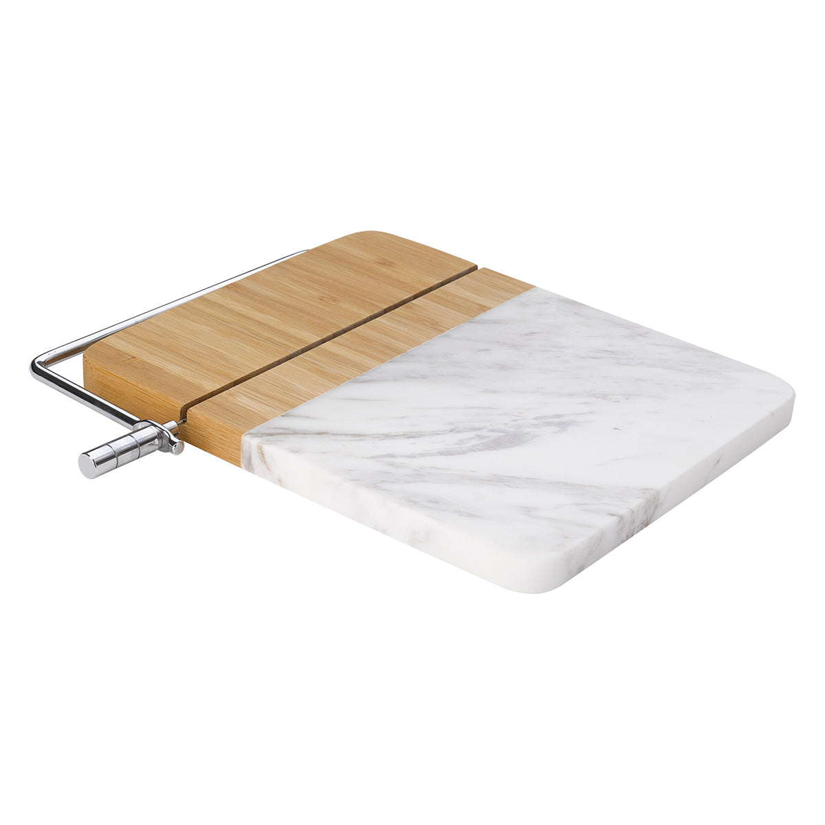 Cheese Cutting Board in Marble and Bamboo with Slicer - White Marble - ANGLE