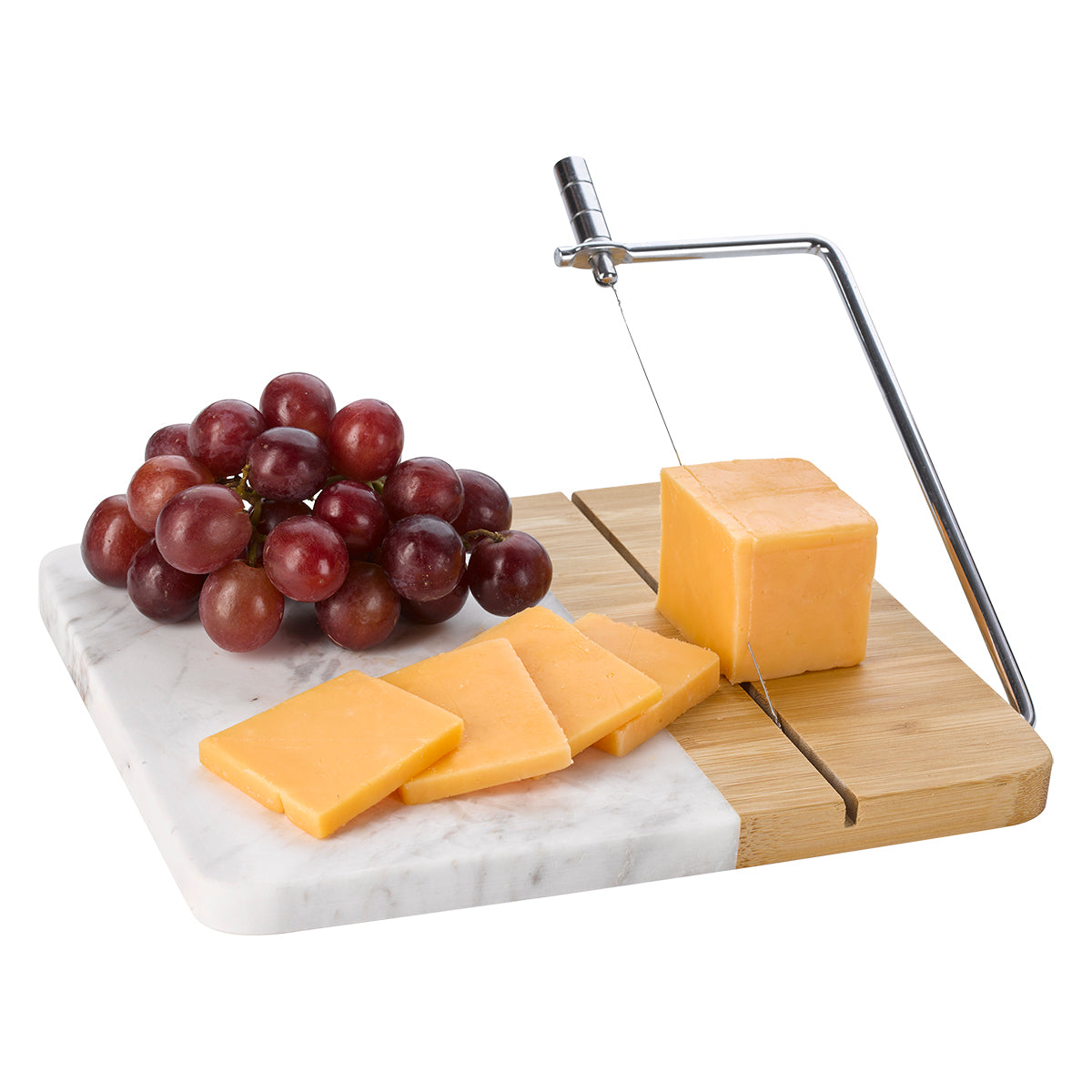 Cheese Cutting Board in Marble and Bamboo with Slicer - White Marble - CHEESE
