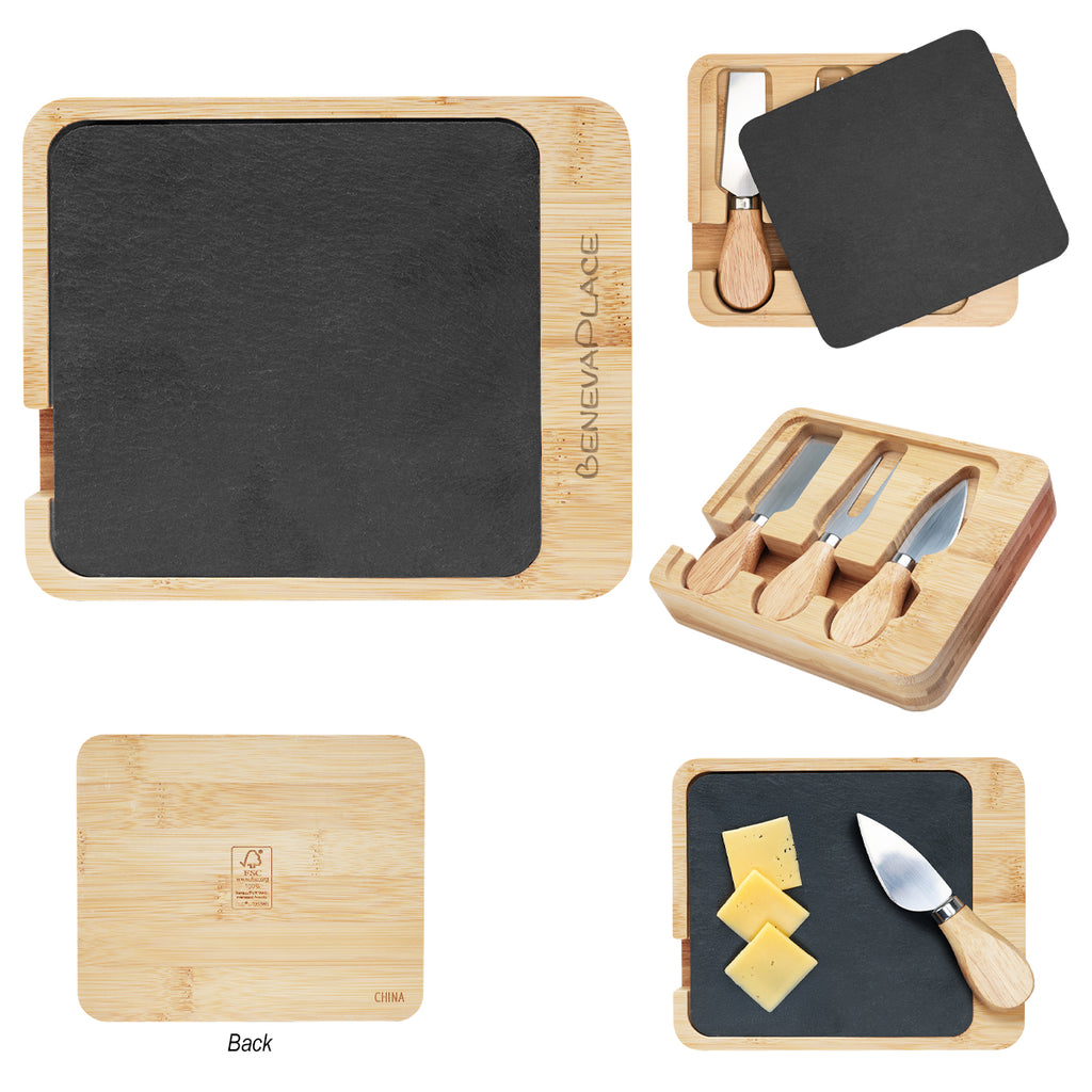 Cheese Server Set in Slate and Bamboo - Laser Engraving
