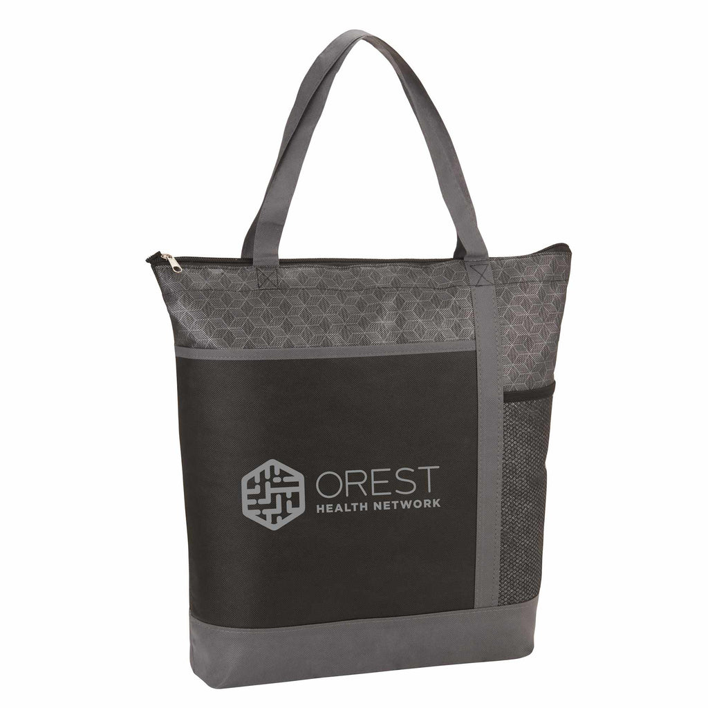 Chrome Zippered Convention Tote with Mesh Bottle Pocket - Black - Right Angle 2