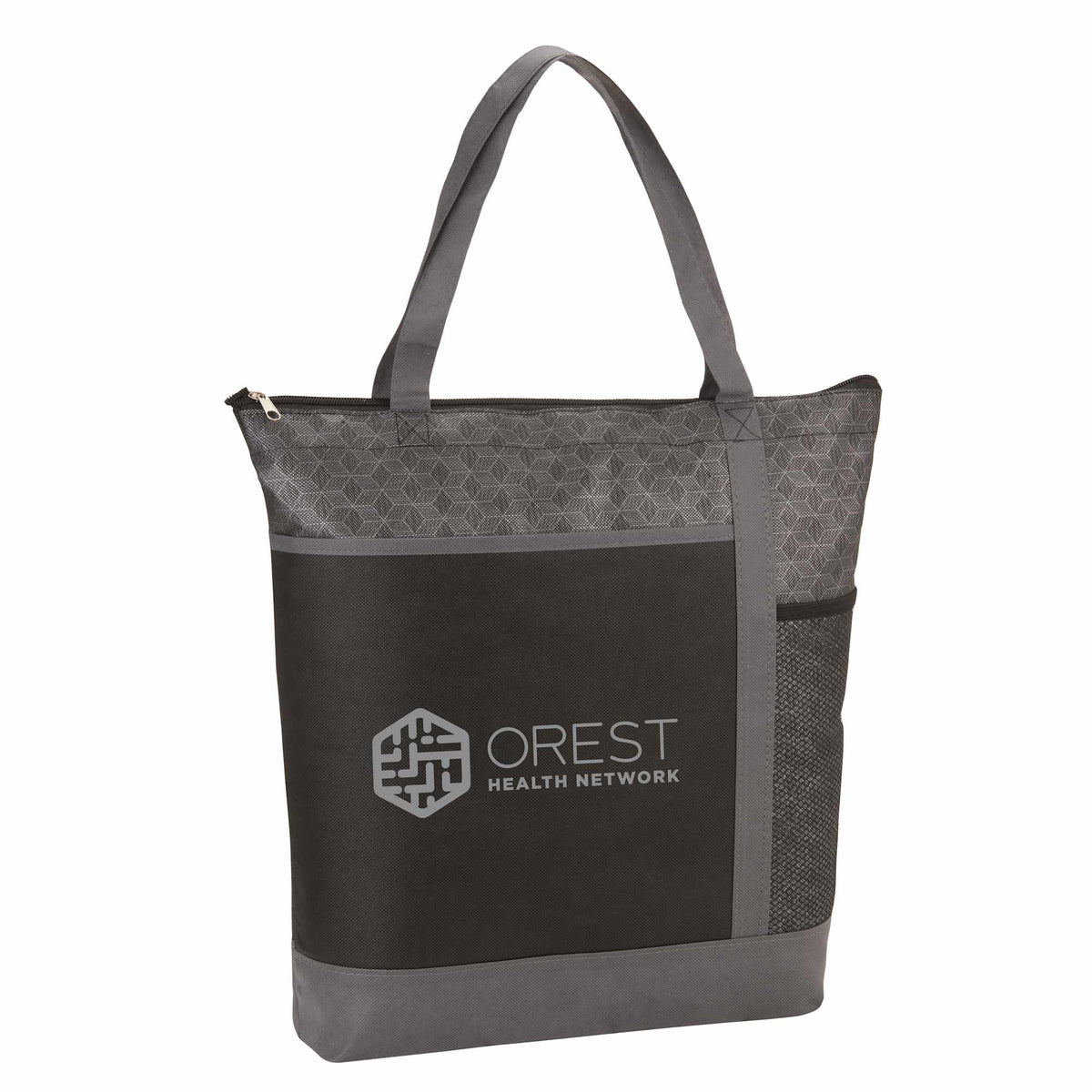 Chrome Zippered Convention Tote with Mesh Bottle Pocket - Black - Right Angle 2