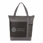 Chrome Zippered Convention Tote with Mesh Bottle Pocket Full Color - Black - Front