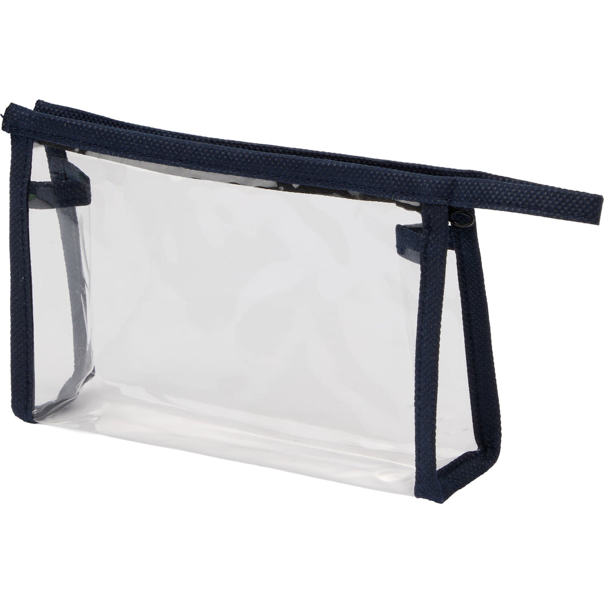 Claro Clear Toiletry Bag with Accent Trim - Navy - Left Angle