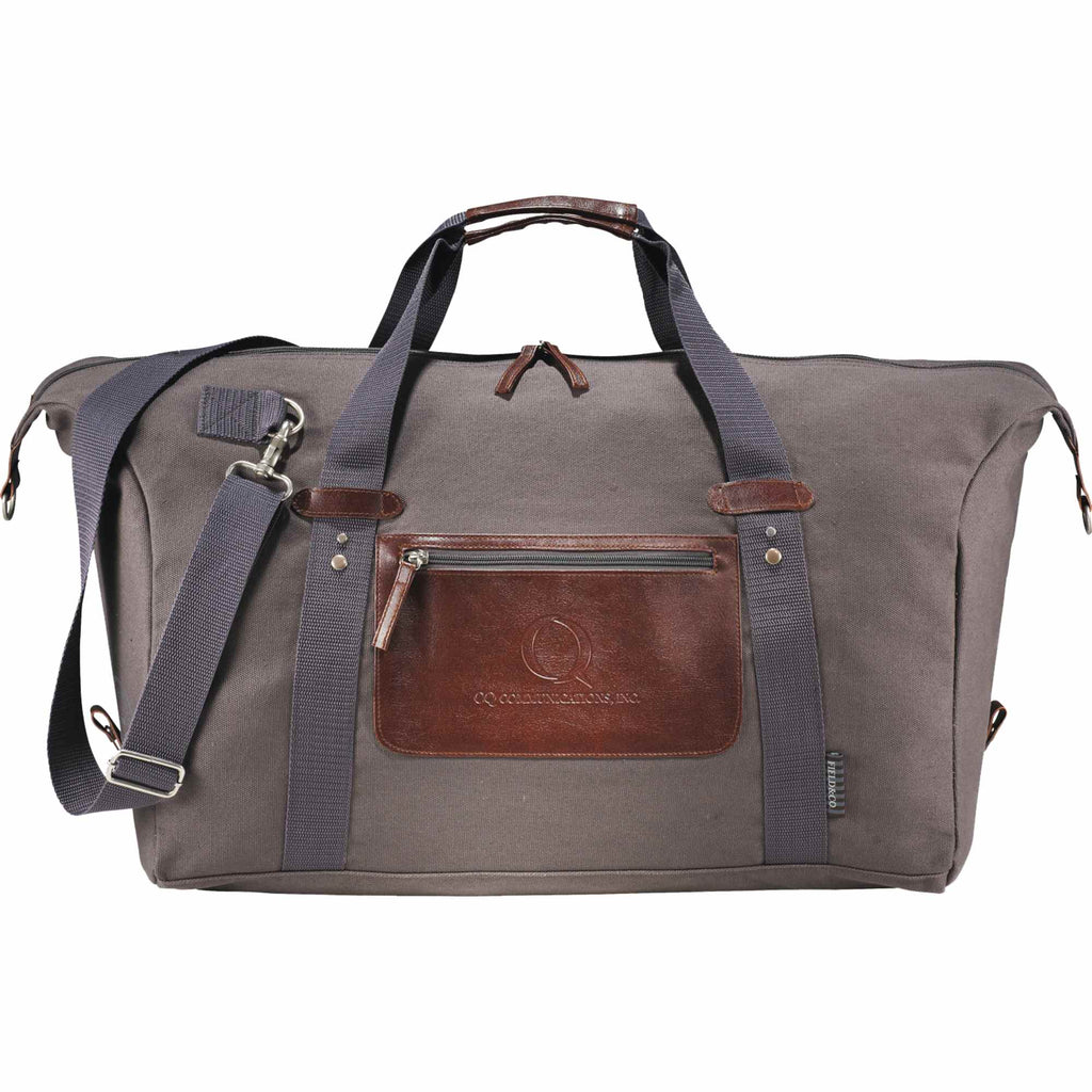 Classic Cotton Canvas Duffel Bag with Clip Down Sides, 20 Inches Debossing - Gray - Front